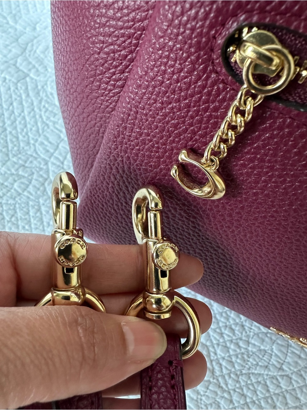 Coach Pebbled Leather Satchel in Raspberry Pink with Gold Hardware - Picture 3 of 9